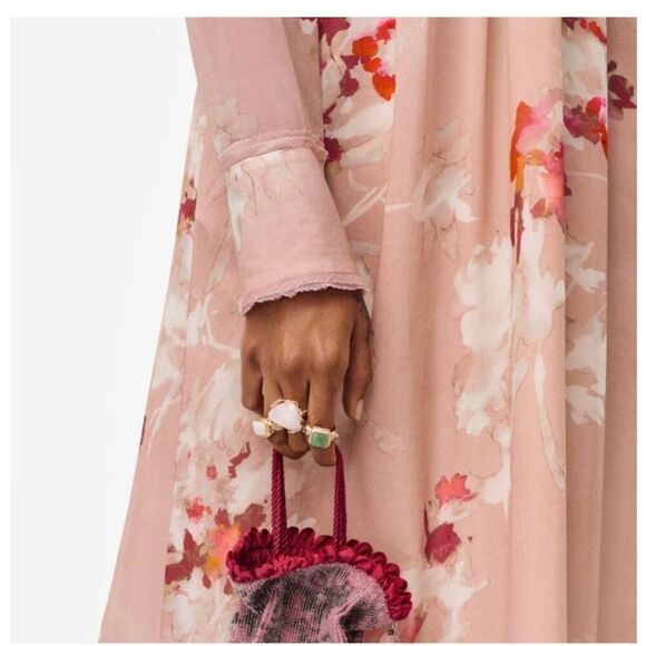 Zara Limited Edition Blogger Favorite 2022 Pale Pink Watercolor Floral Flowy Max - Picture 15 of 15